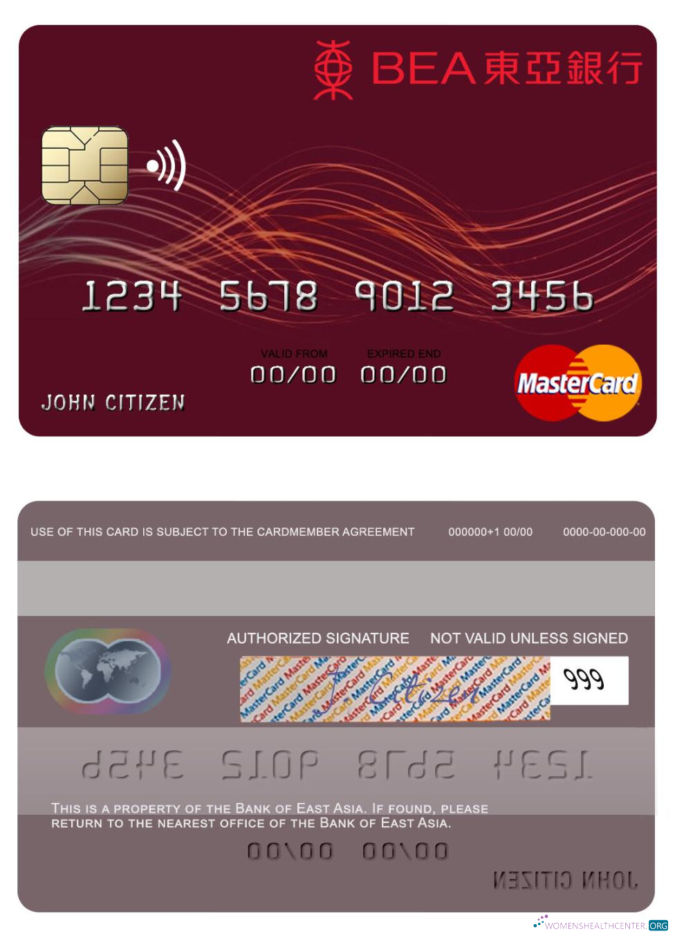 Download Hong Kong Bank of East Asia mastercard Photoshop template